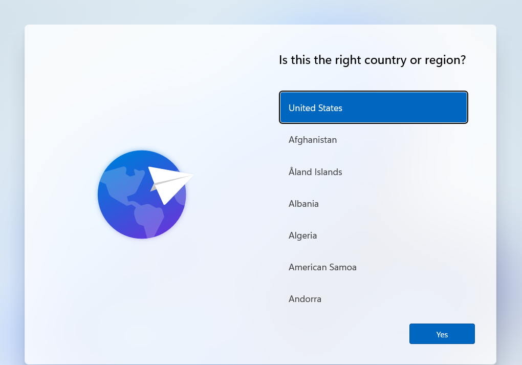 Screenshot of Windows 11 - Choose country
