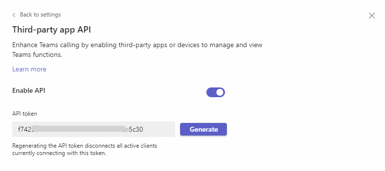 Teams settings, Third-party app API