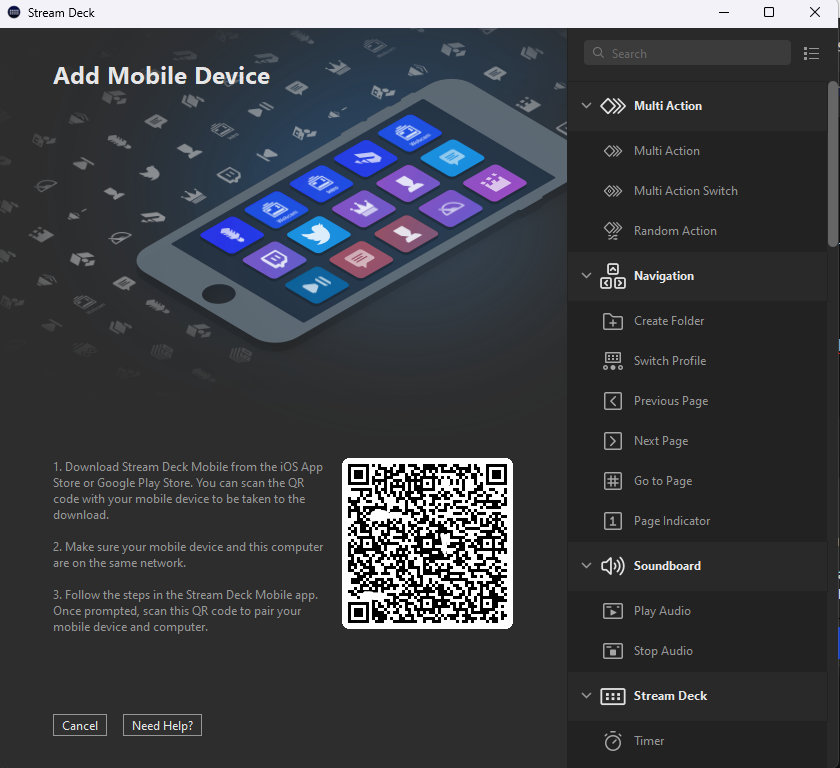 Stream Deck add mobile device QR code